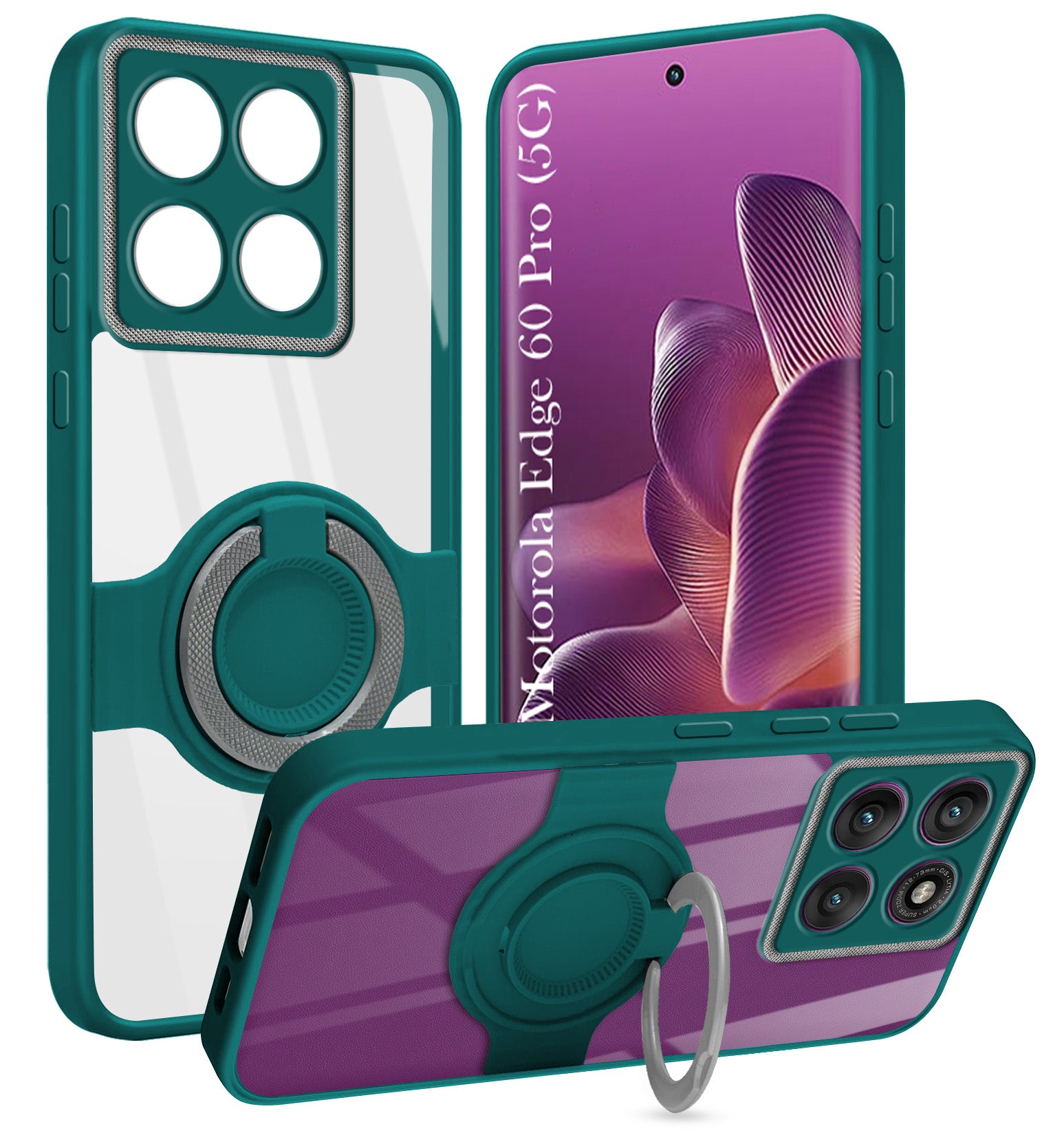 For Motorola Moto Edge 60 Pro Back Cover Case with stand (Built-in Ring Holder Kickstand | Lifetime Anti Yellow | Camera Protection)