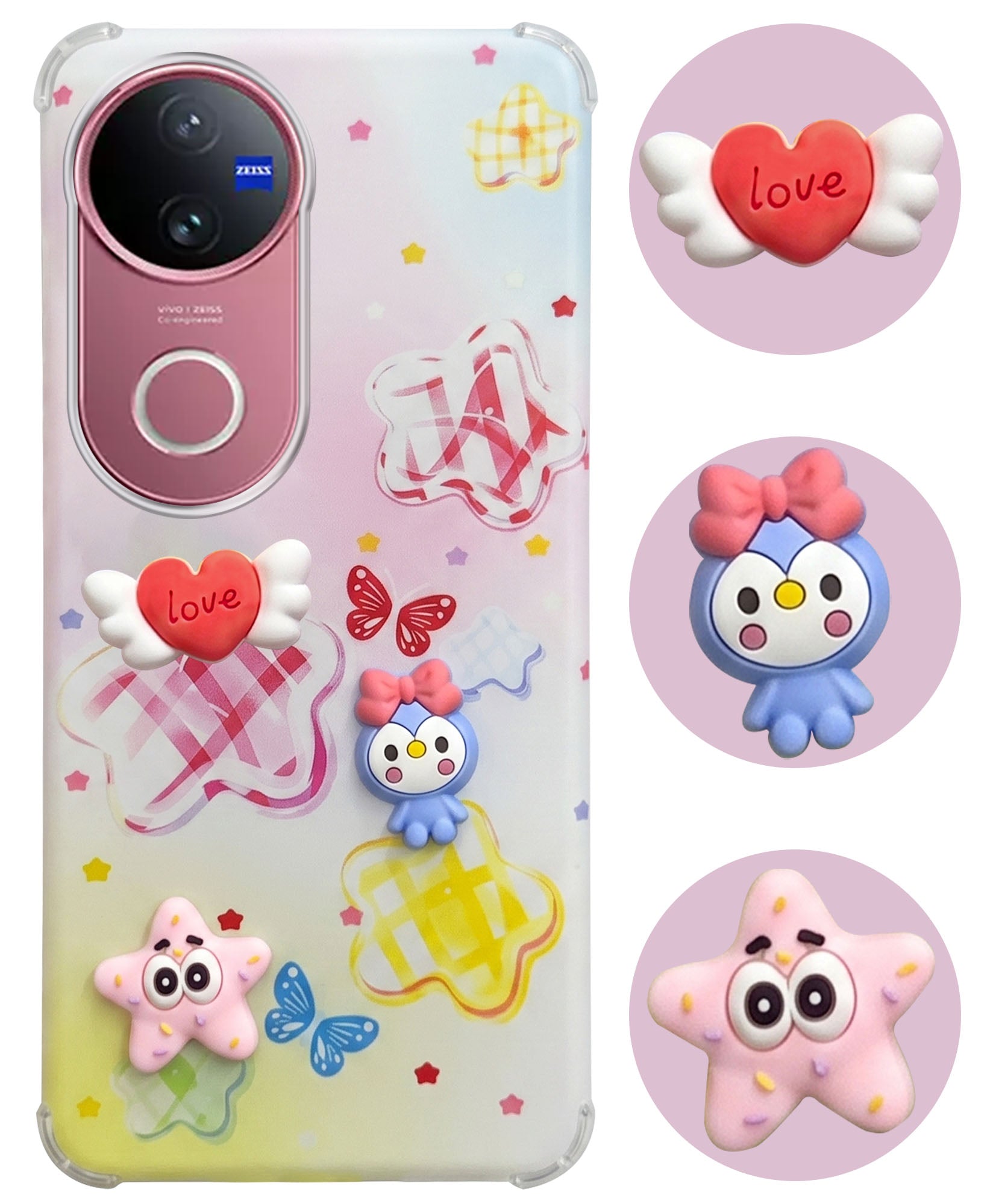 For Vivo V50 | Vivo V50e Back Cover Case (3D Cute Cartoons | Hard Back Side Soft | Matte Premium Finish | HD Printing)