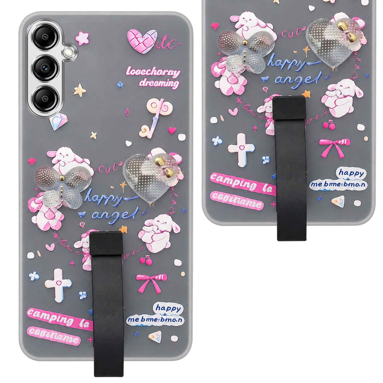 For Samsung Galaxy A14 4G | 5G Back Cover Case (3D Cute Heart Strap Holder | Camera Protection | Designer Girls Print)