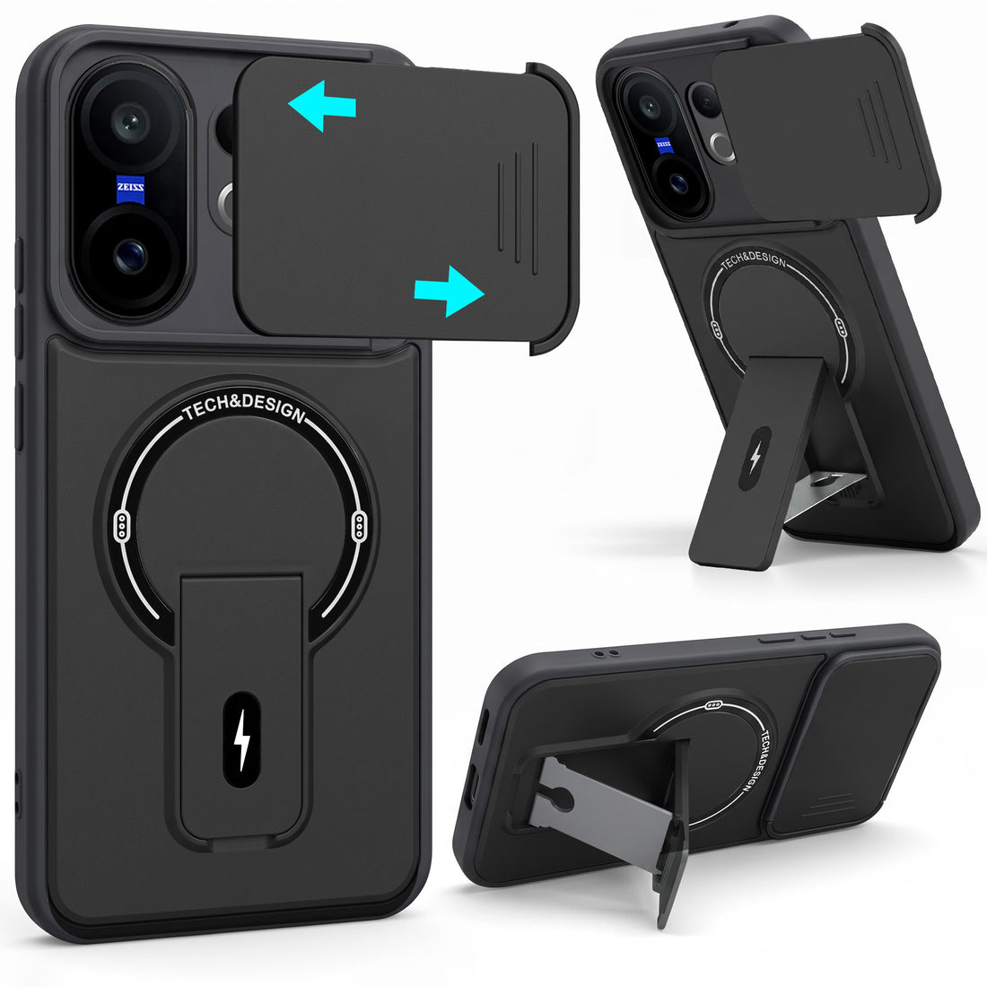 For Vivo X200 FE Back Case Cover Metallic (Hybrid Armor Kickstand | Sliding Shutter Camera Protection | MagSafe Compatible)