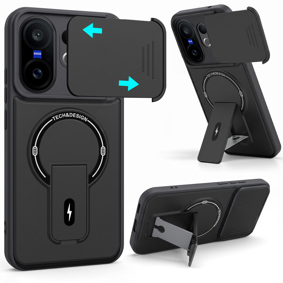 For Vivo X200 FE Back Case Cover Metallic (Hybrid Armor Kickstand | Sliding Shutter Camera Protection | MagSafe Compatible)