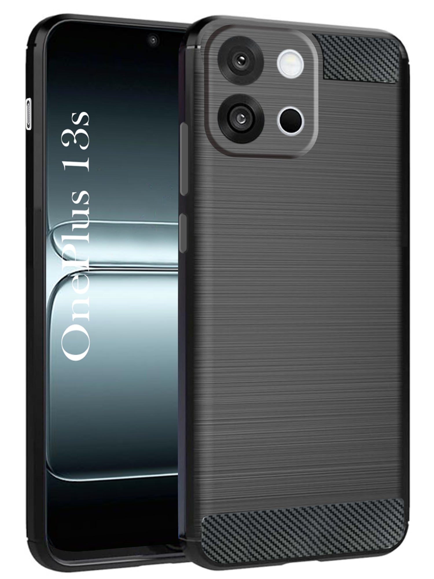 For OnePlus 13S Back Cover Case ( Hybrid Armor Case | Carbon Fiber Shockproof | Soft and Flexible | Black )