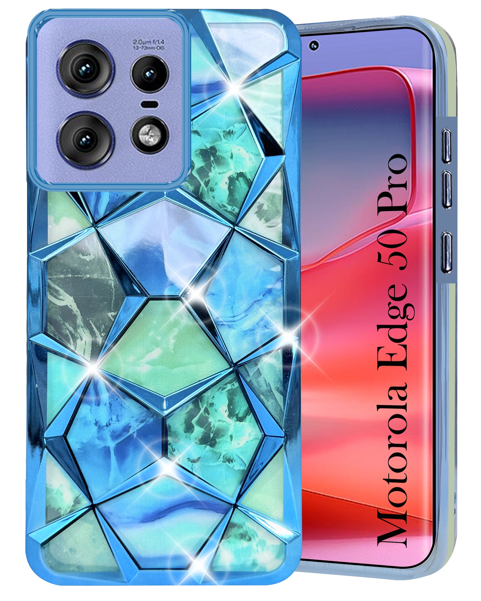 For Motorola Moto Edge 50 Pro Back Cover Case ( Dual Design Glitter Sparkle and Detachable Diamond Print Case | Soft and Flexible)