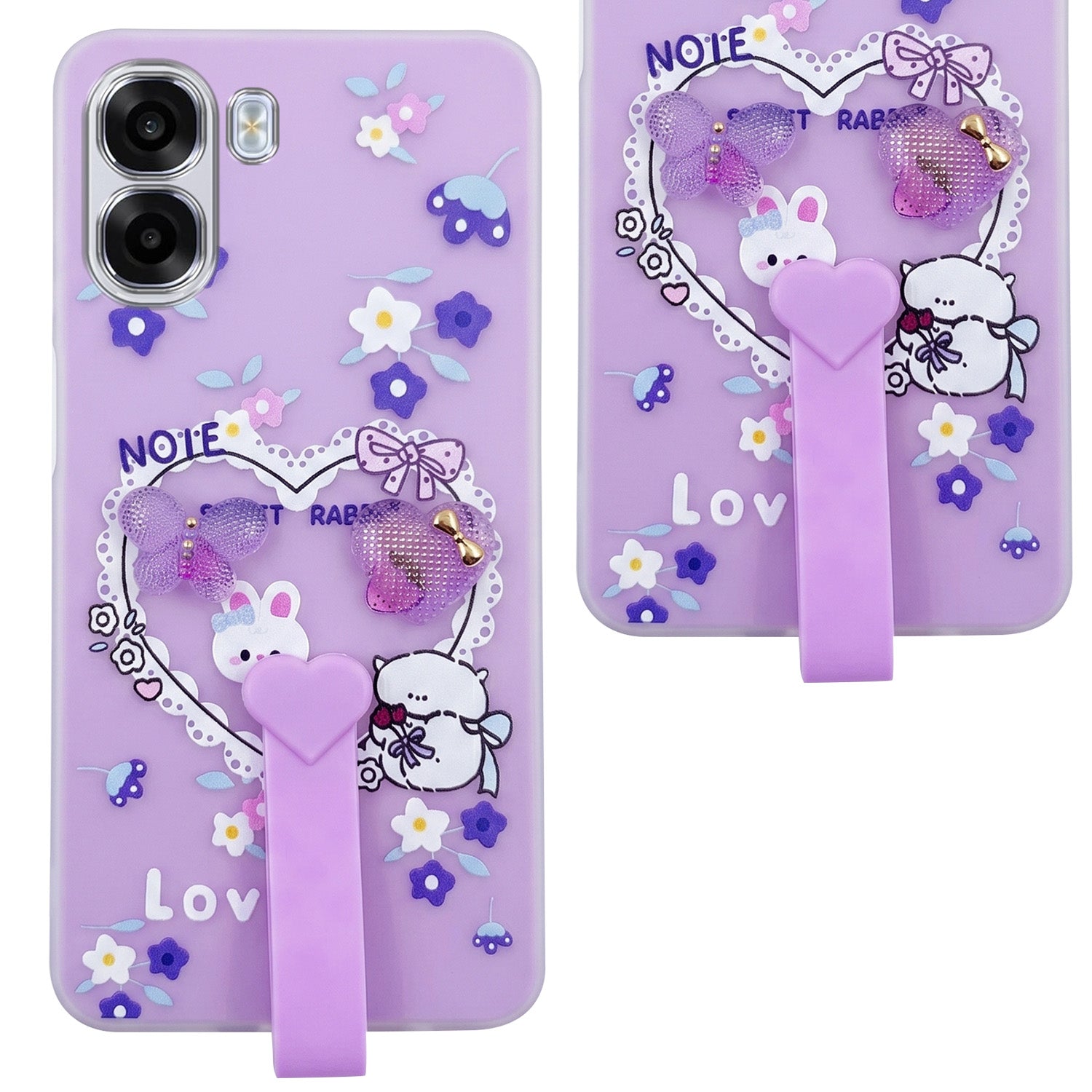 For Oppo K14x 5G Back Cover Case (3D Cute Heart Strap Holder | Camera Protection | Designer Girls Print)