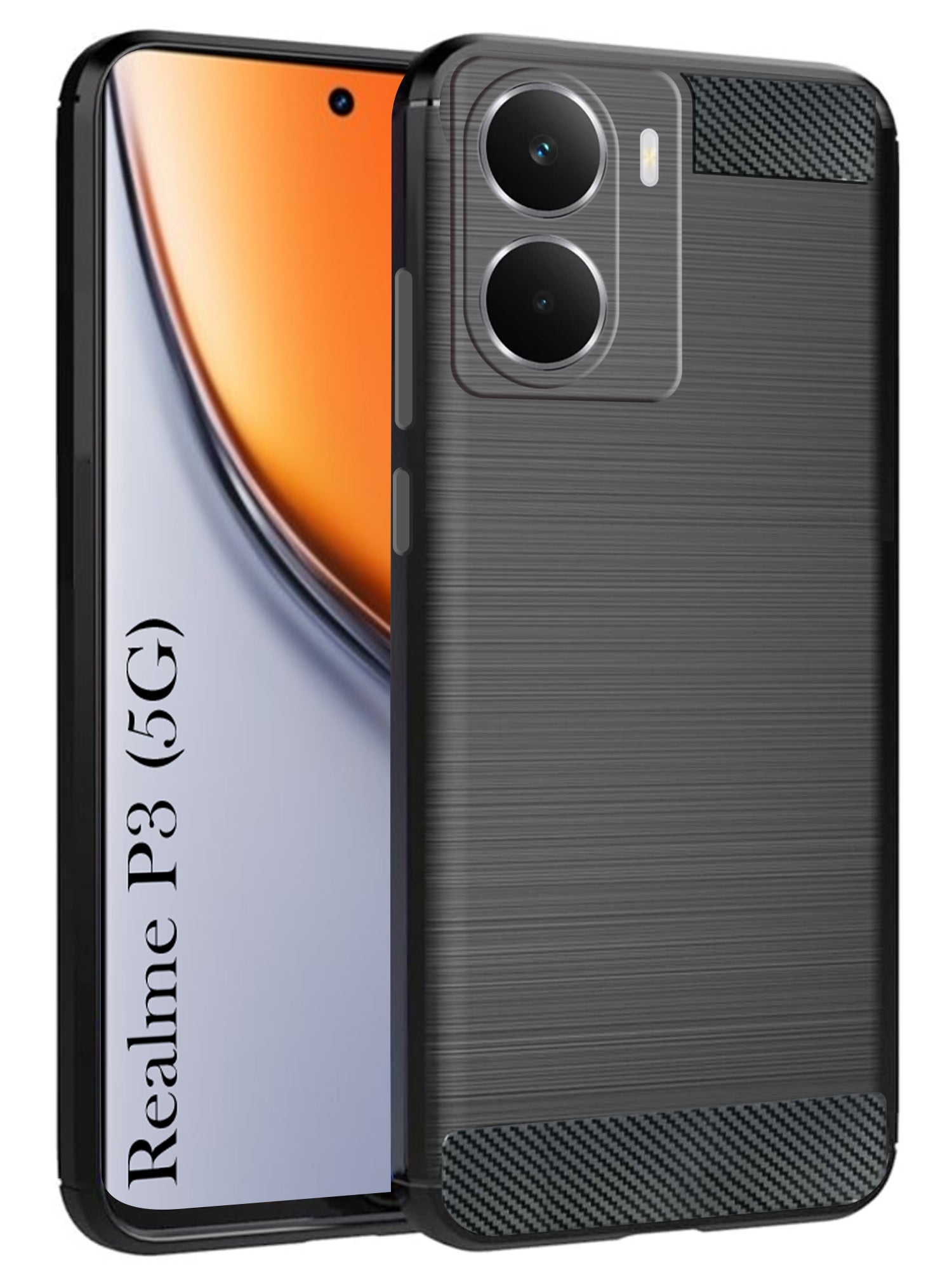 For Realme P3 Back Cover Case ( Hybrid Armor Case | Carbon Fiber Shockproof | Soft and Flexible | Black )