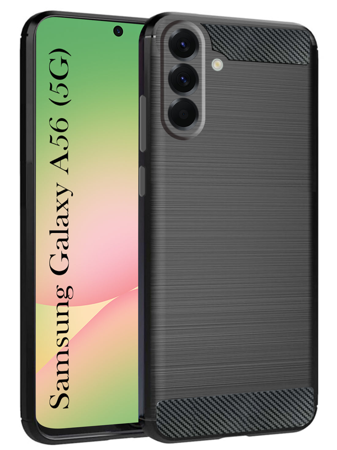 For Samsung Galaxy A56 Back Cover Case (Hybrid Armor Case | Carbon Fiber Shockproof | Soft and Flexible | Black )