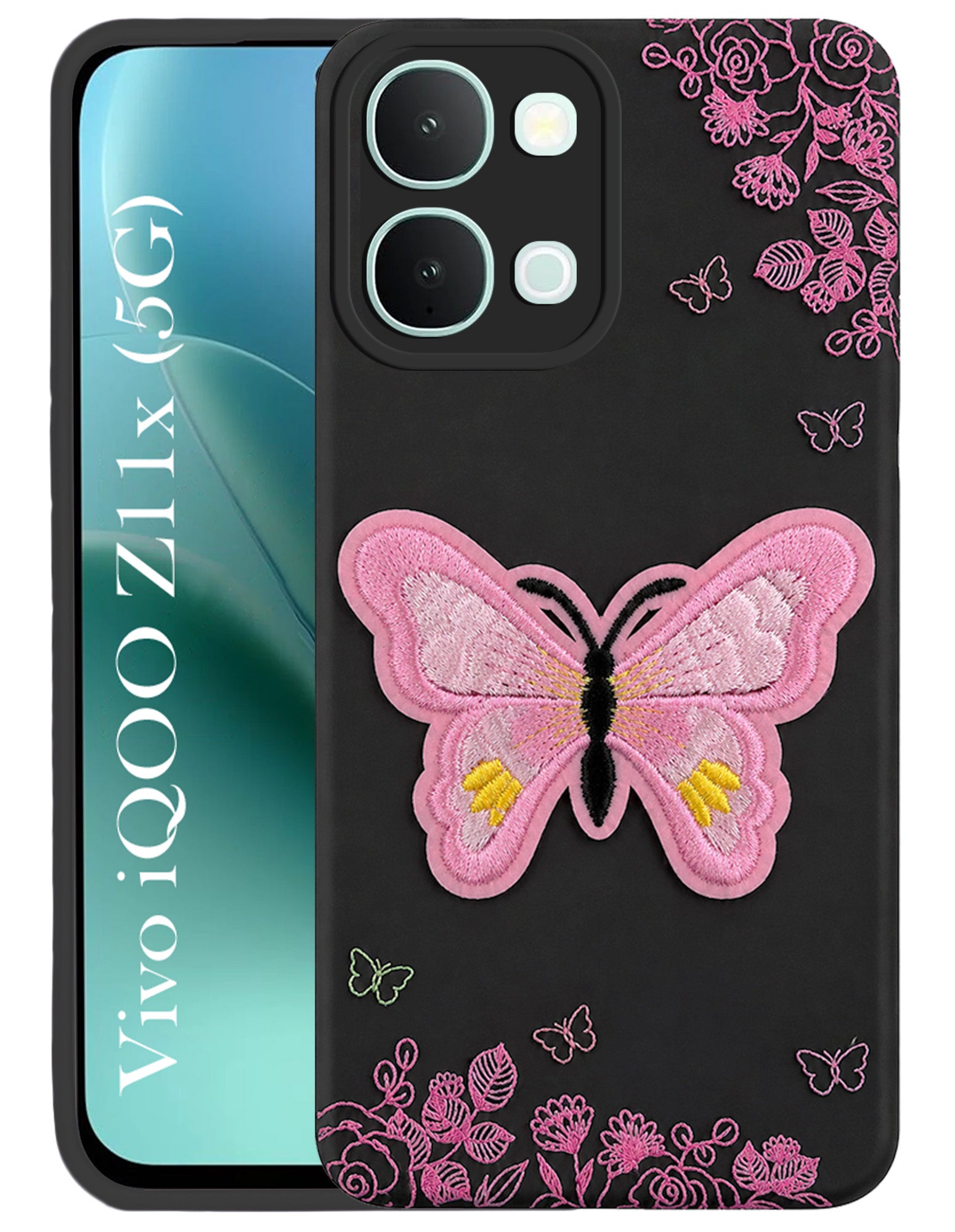 For Vivo iQOO Z11x 5G Back Cover Case (Soft Butterfly Embroidery | Women Teen Girls | Camera Protection| Matte Silicone)