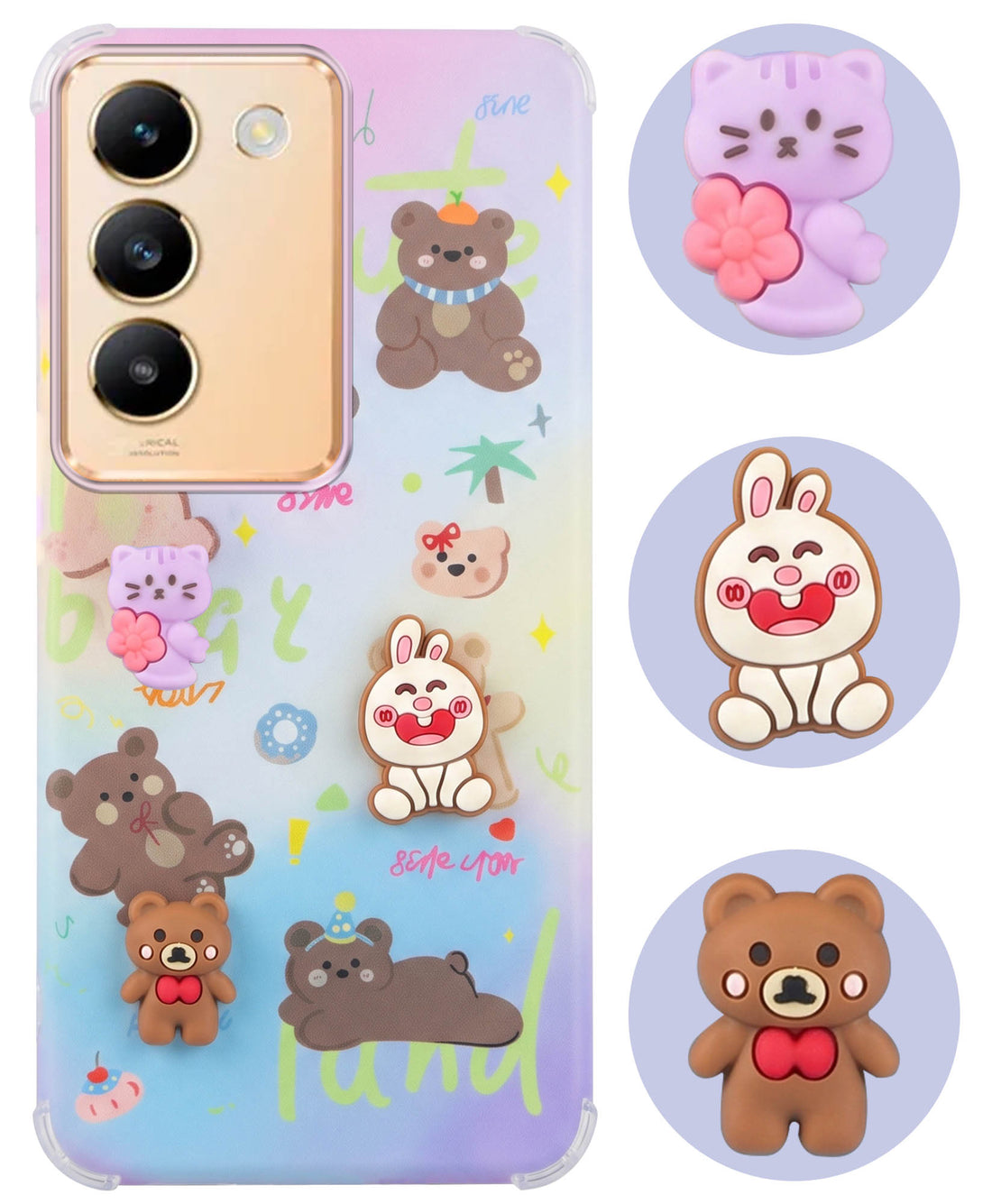 For Vivo Y200e Back Cover Case (3D Cute Cartoons | Hard Back Side Soft | Matte Premium Finish | HD Printing)