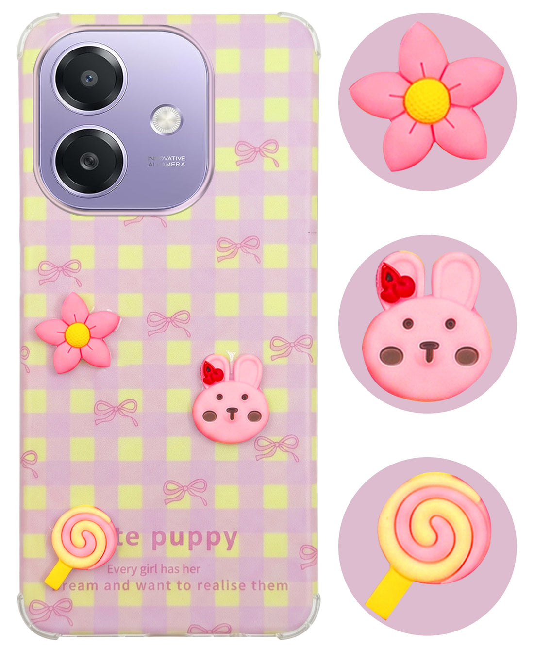 For Oppo A3X (4G/5G) | Oppo A3 5G Back Cover Case (3D Cute Cartoons | Hard Back Side Soft | Matte Premium Finish | HD Printing)