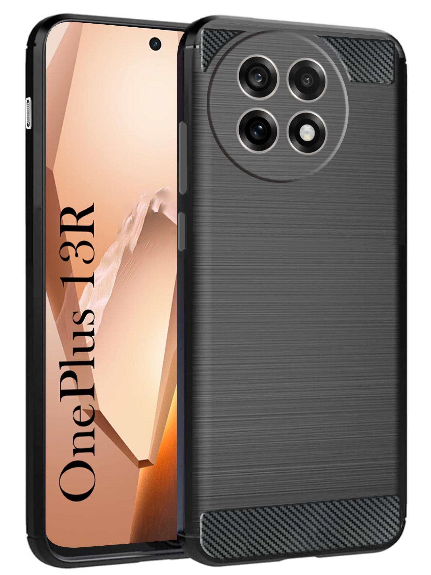For OnePlus 13R 5G Back Cover Case ( Hybrid Armor Case | Carbon Fiber Shockproof | Soft and Flexible | Black )