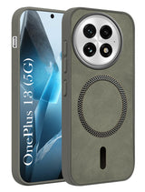 For OnePlus 13 Back Cover Case Leather Finish (MagSafe Compatible Wireless Charging | Soft Touch | Camera Bump Protection)