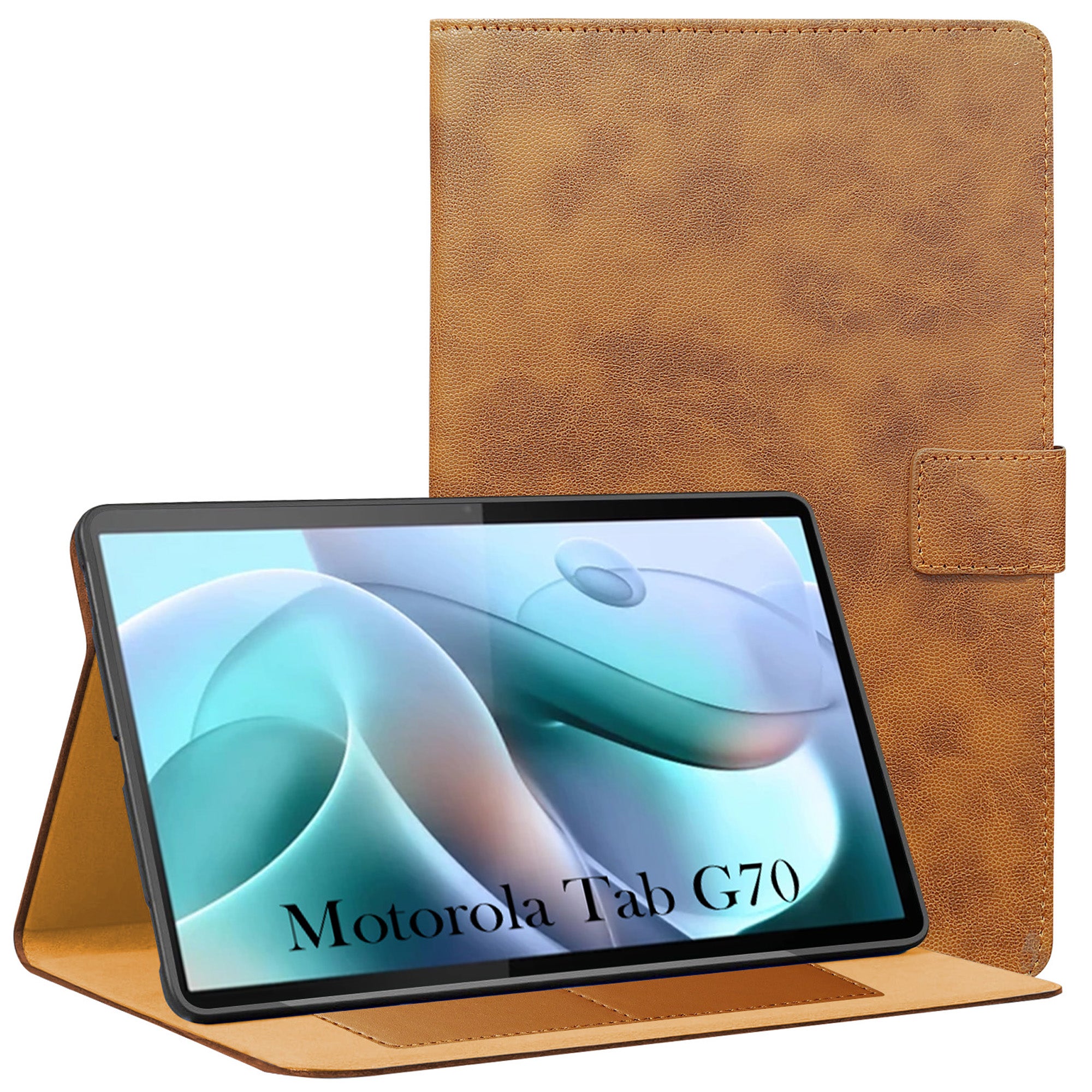 For Motorola Tab G70 11 Inch Flip Cover Folio Cover (PU Leather | Multi-Angle Smart Stand | Card Storage Slots | Silicone Back Pouch)