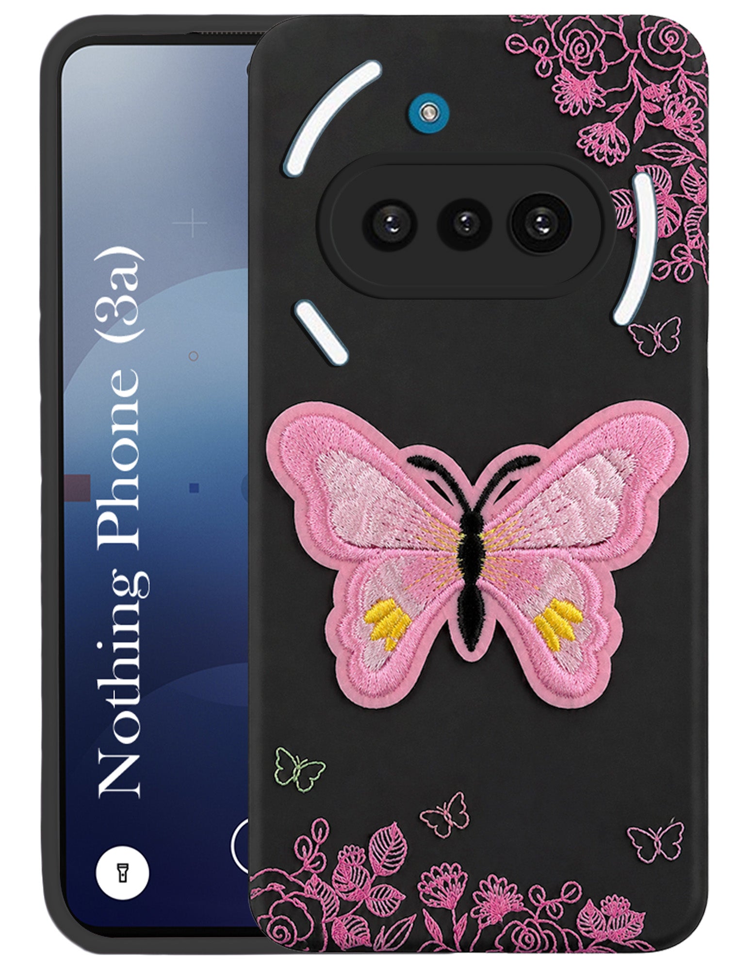 For Nothing Phone 3A Back Cover Case (Soft Butterfly Embroidery | Women Teen Girls | Camera Protection| Matte Silicone)