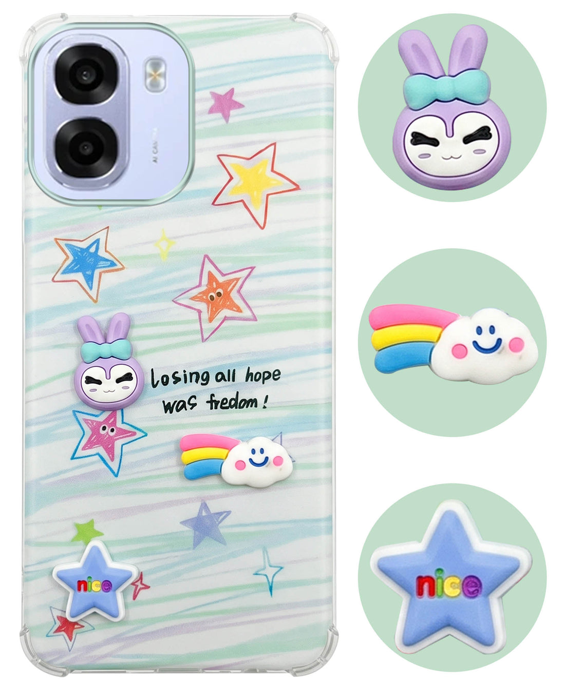 For Oppo K14x 5G Back Cover Case (3D Cute Cartoons | Hard Back Side Soft | Matte Premium Finish | HD Printing)
