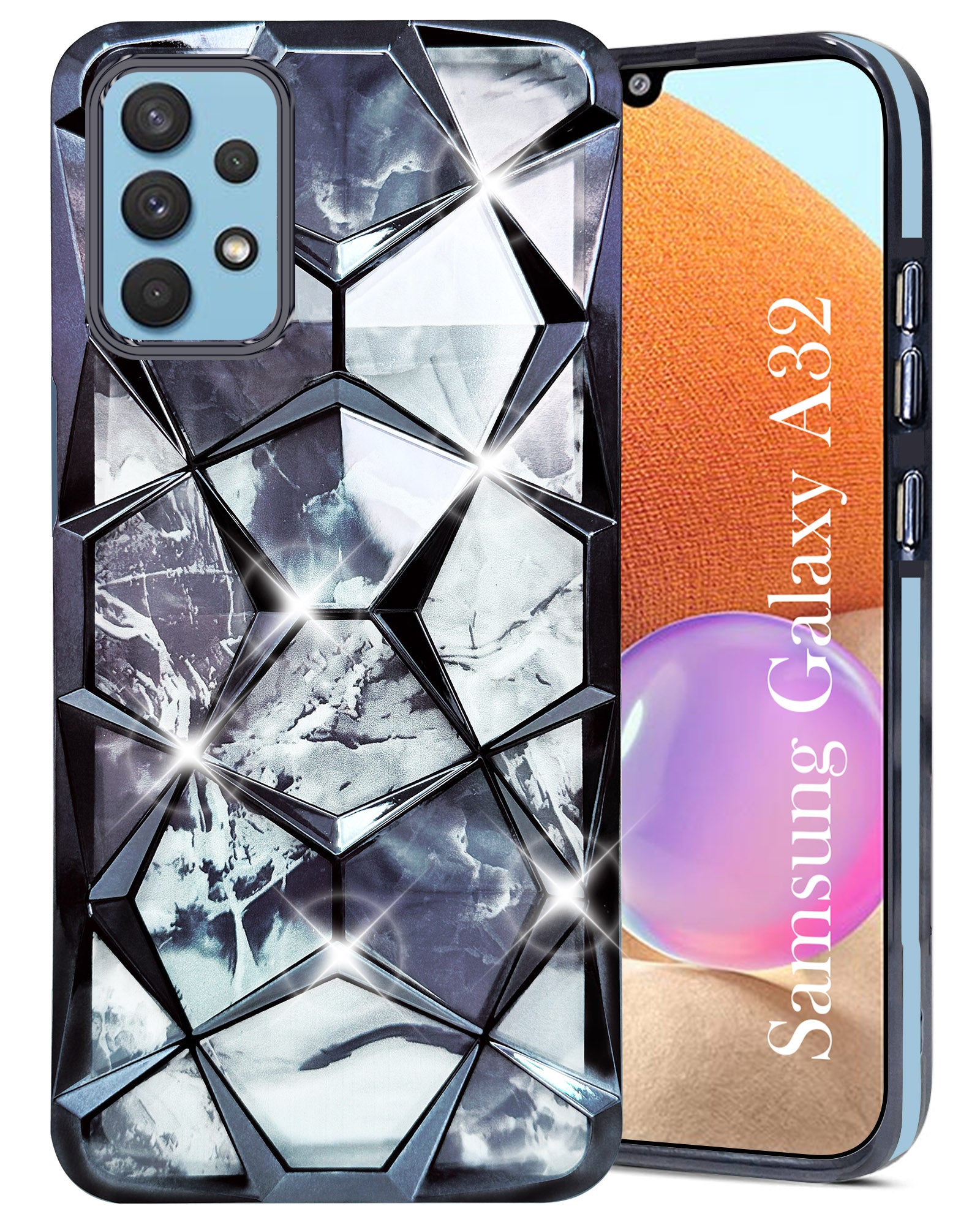 For Samsung Galaxy A32 4G Back Cover Case (Dual Design Glitter Sparkle and Detachable Diamond Print Case | Soft and Flexible)