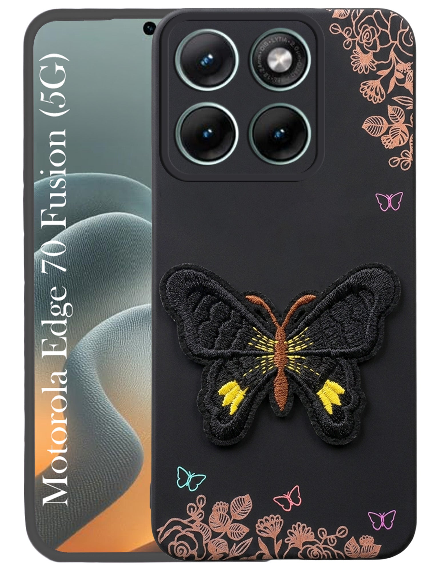 For Motorola Moto Edge 70 Fusion Back Cover Case (Soft Butterfly Embroidery | Women Teen Girls | Camera Protection| Matte Silicone)