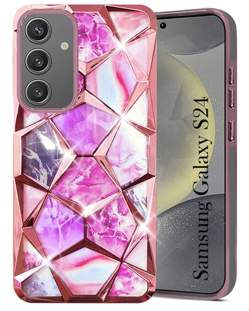 For Samsung Galaxy S24 Back Cover Case (Dual Design Glitter Sparkle and Detachable Diamond Print Case | Soft and Flexible)