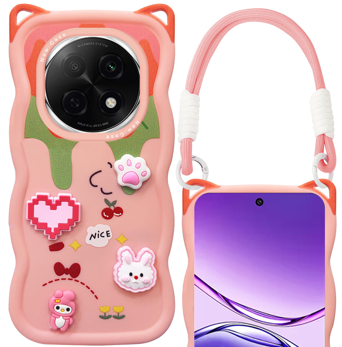 For Oppo F29 Pro Back Case Cover Strap (3D embossed Figures | Strap Holder | 360* Soft Cushion with Camera Bump)