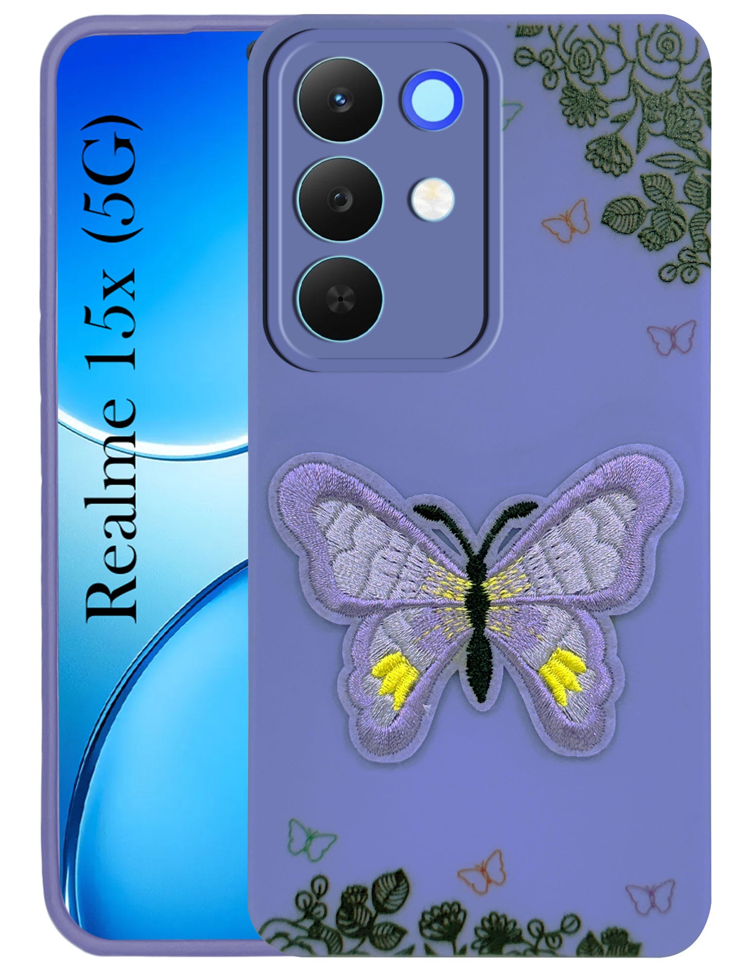 For Realme 15X Back Cover Case (Soft Butterfly Embroidery | Women Teen Girls | Camera Protection| Matte Silicone)