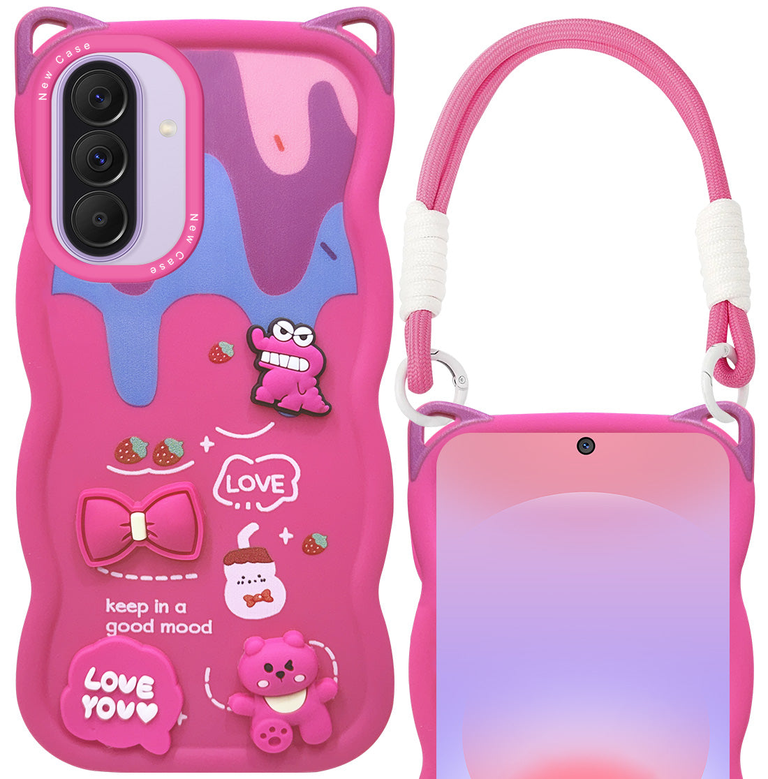 For Samsung Galaxy A37 5G Back Case Cover Strap (3D Embossed Figures | Strap Holder | 360* Soft Cushion with Camera Bump)