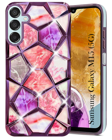 For Samsung Galaxy M15 5G Back Cover Case (Dual Design Glitter Sparkle and Detachable Diamond Print Case | Soft and Flexible)