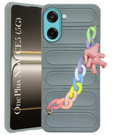For Oneplus Nord CE 5 Back Cover Case (Wrist Hanging Chain | Teddy Bracelet Charms | Matte Liquid Silicone | Camera Protection Ring)
