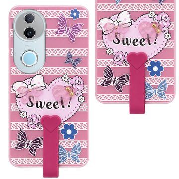 For Vivo iQOO Z10R Back Cover Case (3D Cute Heart Strap Holder | Camera Protection | Designer Girls Print)