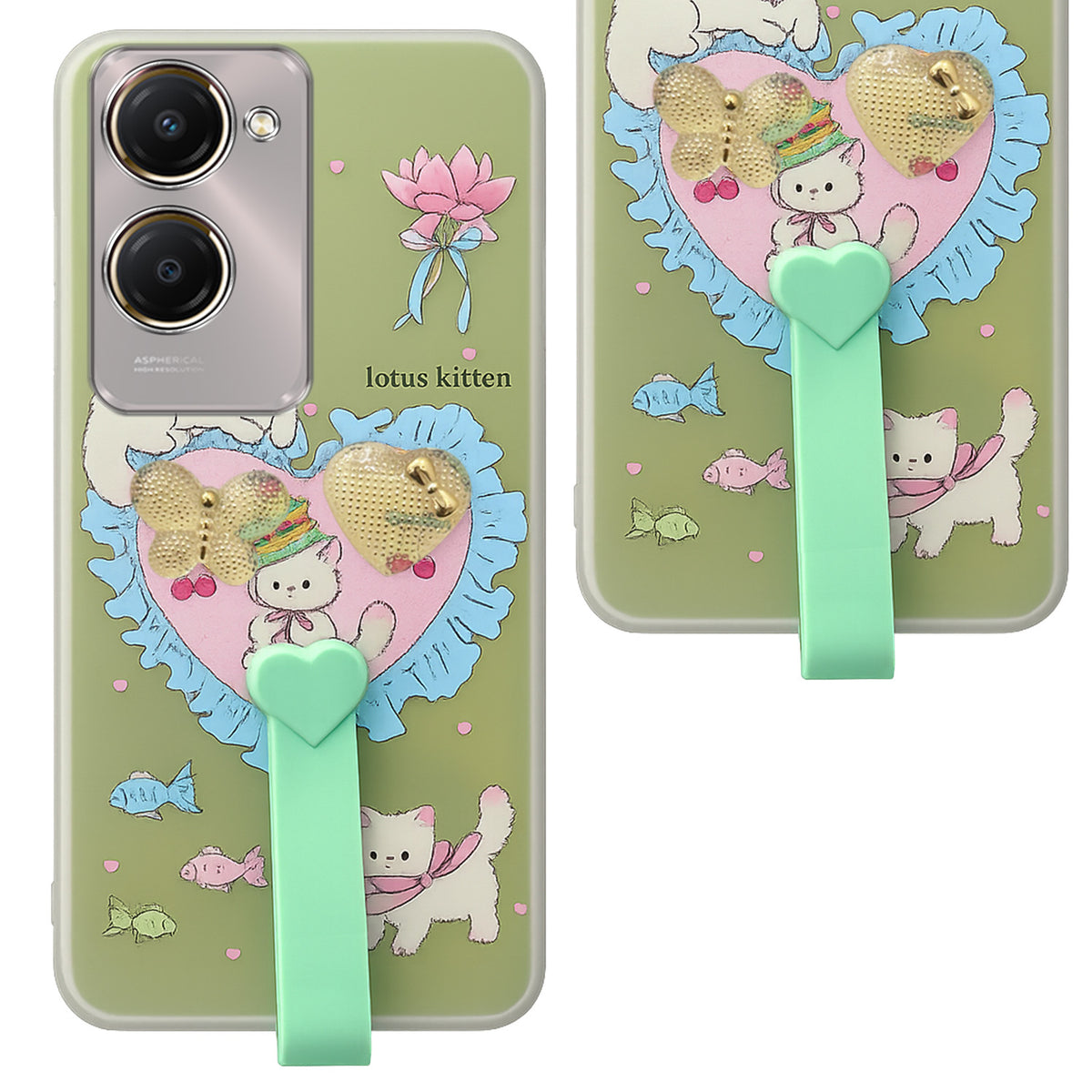 For Vivo Y28s 5G | Vivo T3 Lite 5G Back Cover Case (3D Cute Heart Strap Holder | Camera Protection | Designer Girls Print)
