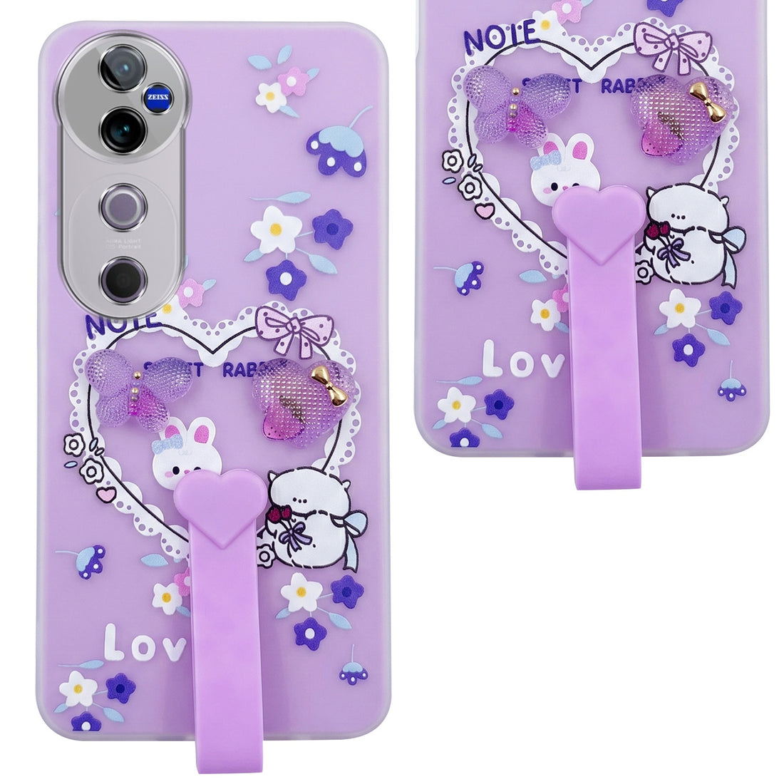 For Vivo V40 | Vivo V40 Pro 5G Back Cover Case (3D Cute Heart Strap Holder | Camera Protection | Designer Girls Print)
