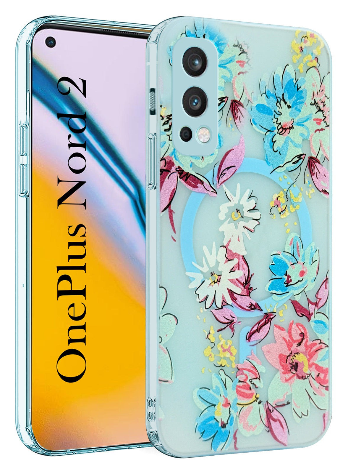 For OnePlus Nord 2 Back Cover Case (Cute Floral Design | Flower Print for Girls | MagSafe Compatible Wireless Charging)