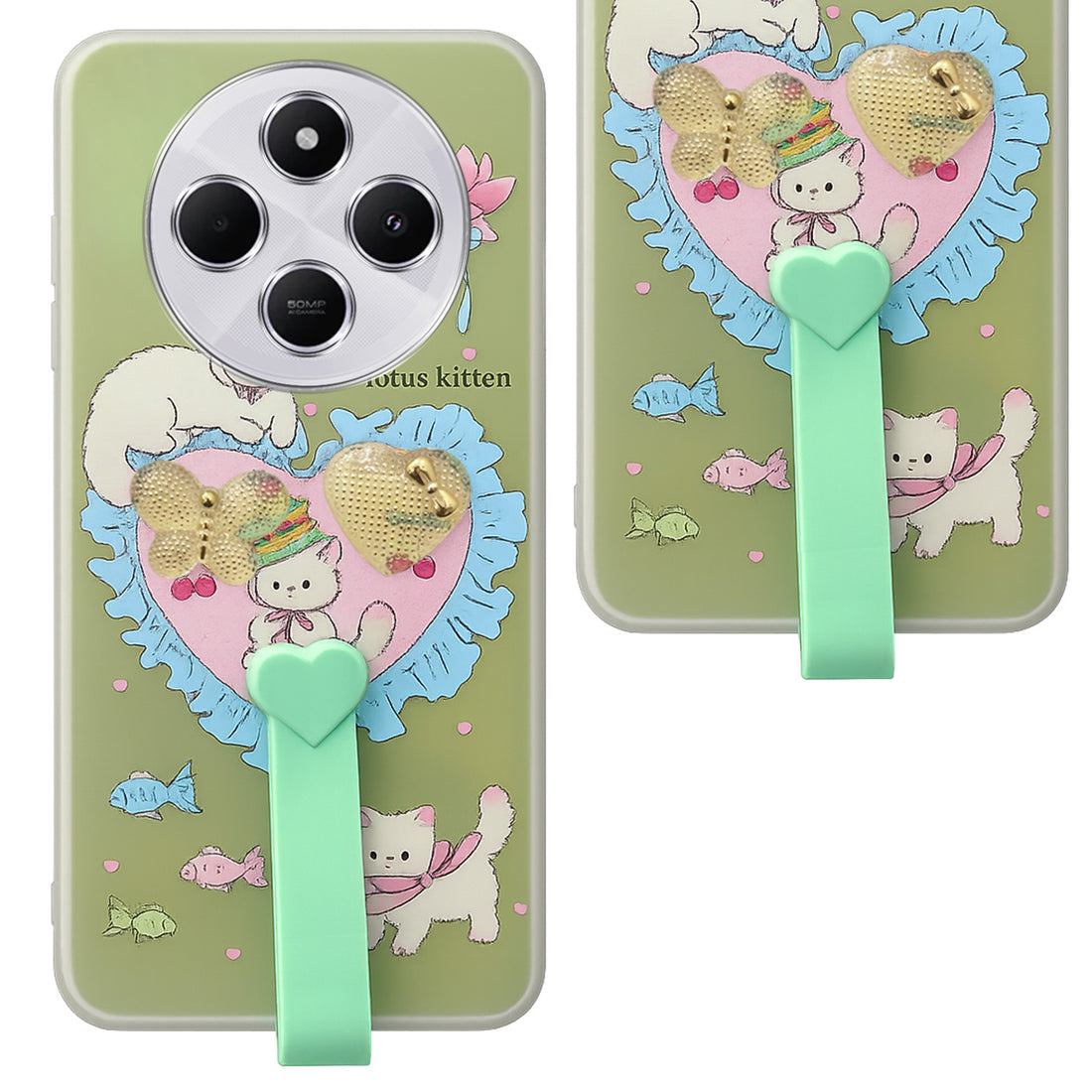 For Redmi A4 5G | Xiaomi Redmi 14C Back Cover Case (3D Cute Heart Strap Holder | Camera Protection | Designer Girls Print)