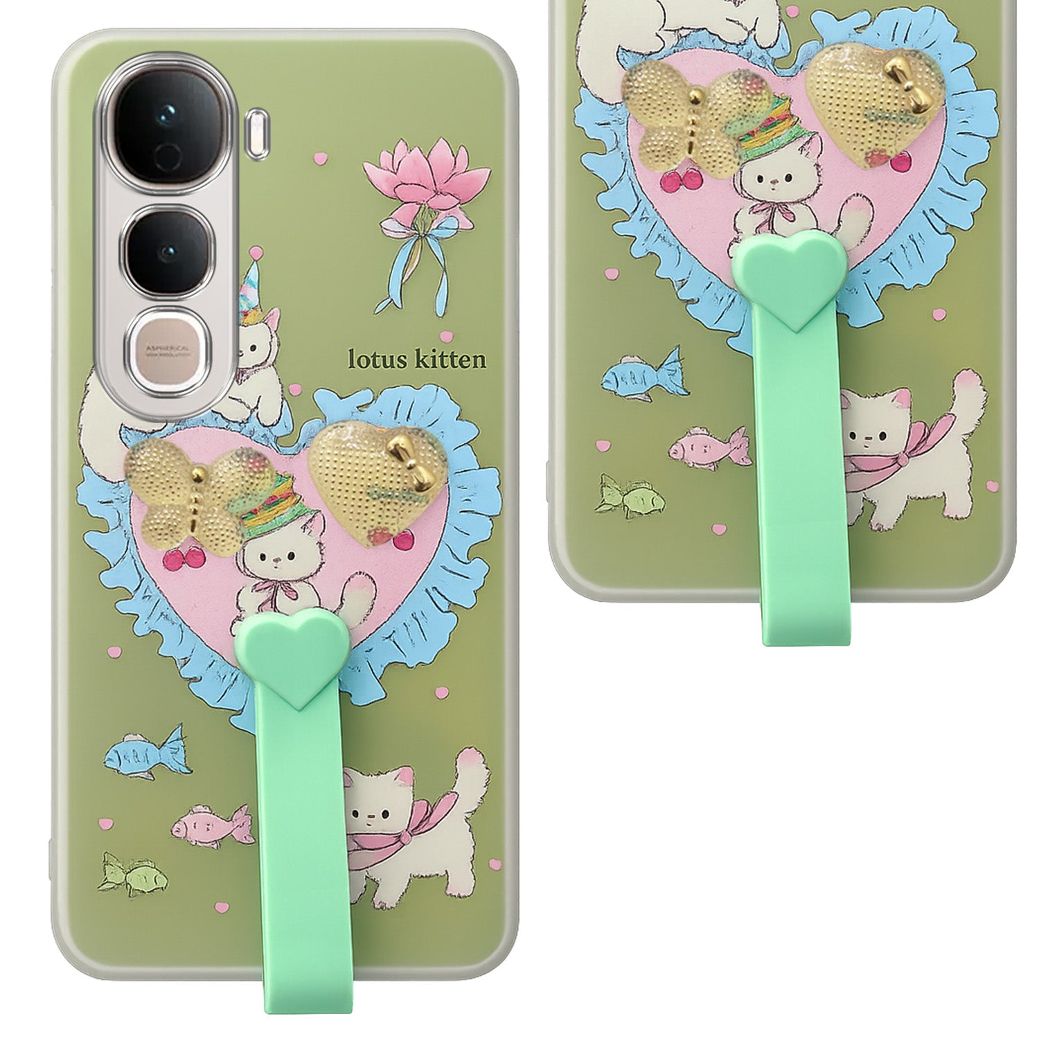 For Vivo Y400 Pro Back Cover Case (3D Cute Heart Strap Holder | Camera Protection | Designer Girls Print)