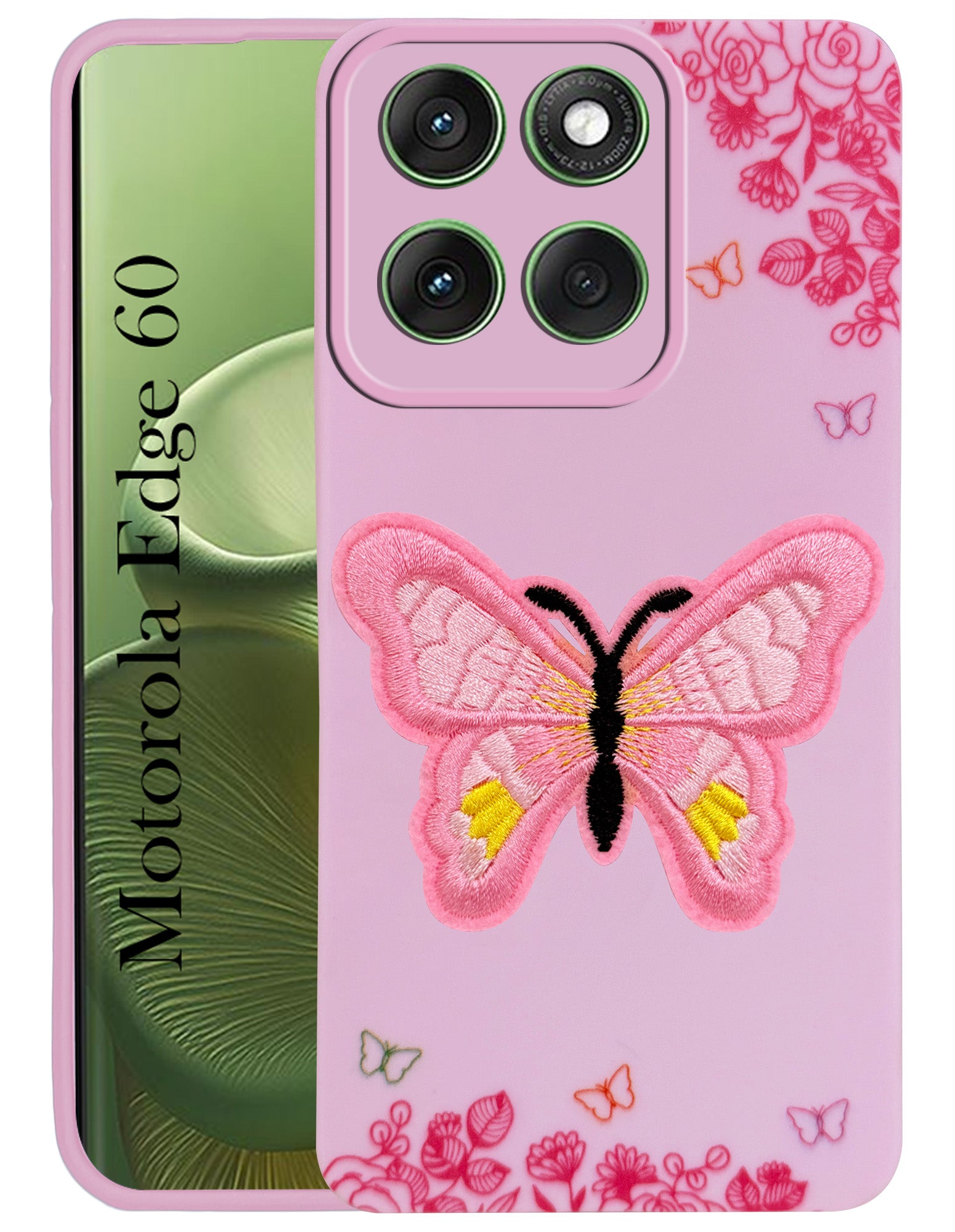 For Motorola Moto Edge 60 Back Cover Case (Soft Butterfly Embroidery | Women Teen Girls | Camera Protection| Matte Silicone)
