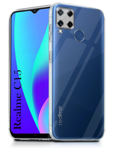 For Realme C15 Back Cover (Silicone Clear Shockproof Case with Camera Protection | Soft and Flexible | Transparent)