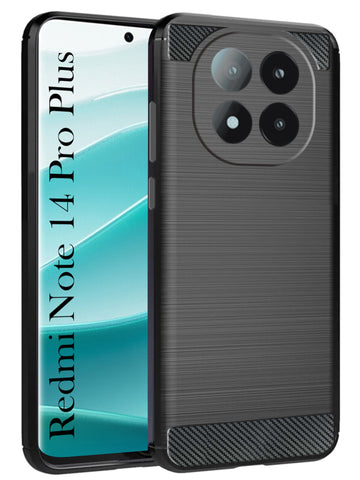 For Redmi Note 14 Pro Plus Back Cover Case ( Hybrid Armor Case | Carbon Fiber Shockproof | Soft and Flexible | Black )