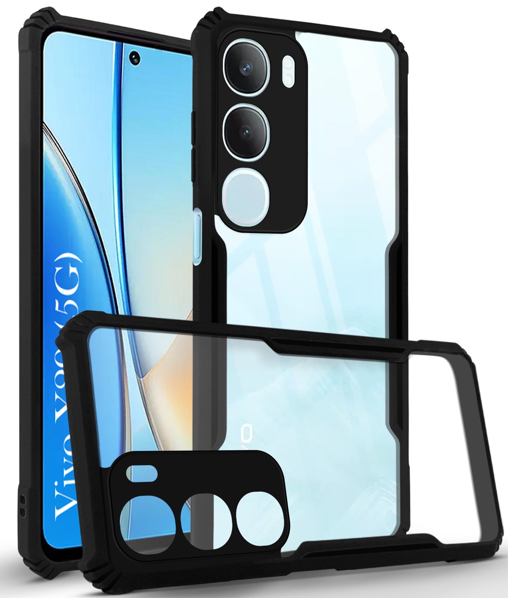 For Vivo Y29 Back Cover Case (Shockproof with Polycarbonate Clear Panel | Professional Black)