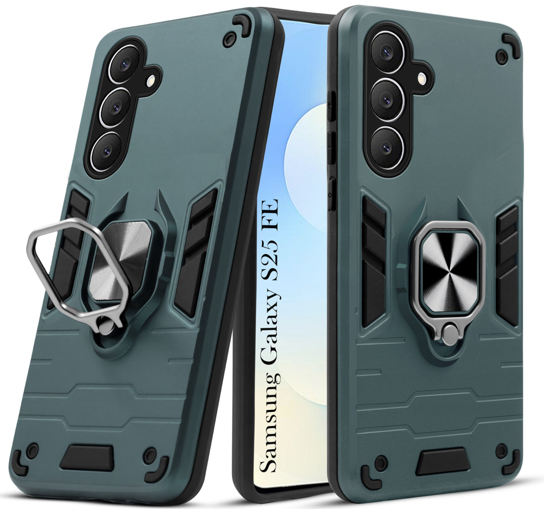 For Samsung Galaxy S25 FE Back Cover Case Hybrid Armor (Shockproof Dual Layer Polycarbonate |Ring Holder Kickstand)