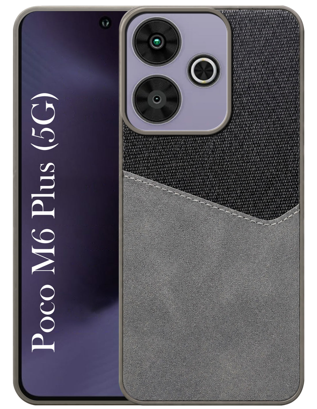For Poco M6 Plus 5G Back Cover Case (Dual PU Leather Stitch | Professional Minimalist | Soft and Flexible)