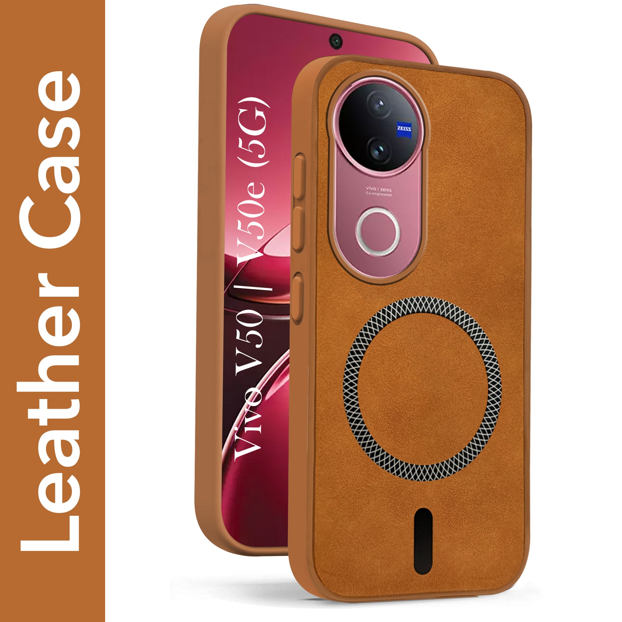 For Vivo V50 | Vivo V50e Back Cover Case Leather Finish (MagSafe Compatible Wireless Charging | Soft Touch | Camera Bump Protection)