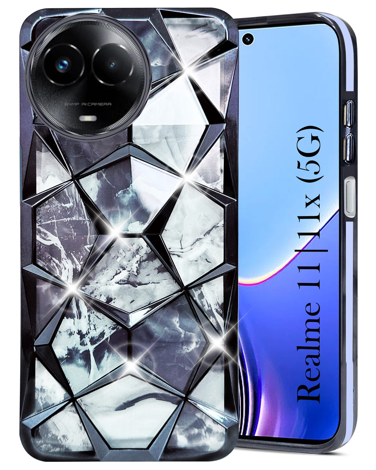 For Realme 11 5G | Realme 11x 5G Back Cover Case ( Dual Design Glitter Sparkle and Detachable Diamond Print Case | Soft and Flexible)