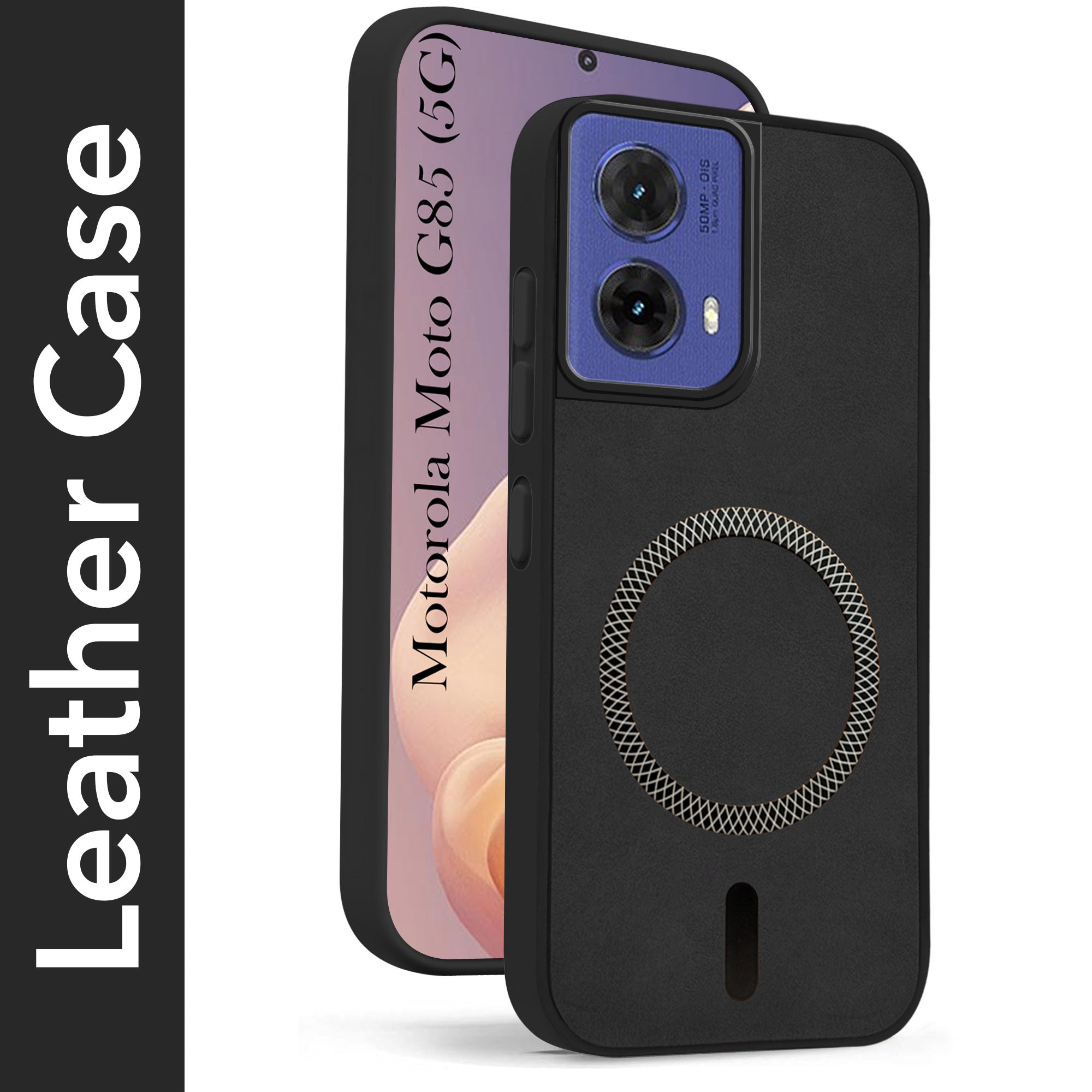 For Motorola Moto G85 5G Back Cover Case Leather Finish (MagSafe Compatible Wireless Charging | Soft Touch | Camera Bump Protection)