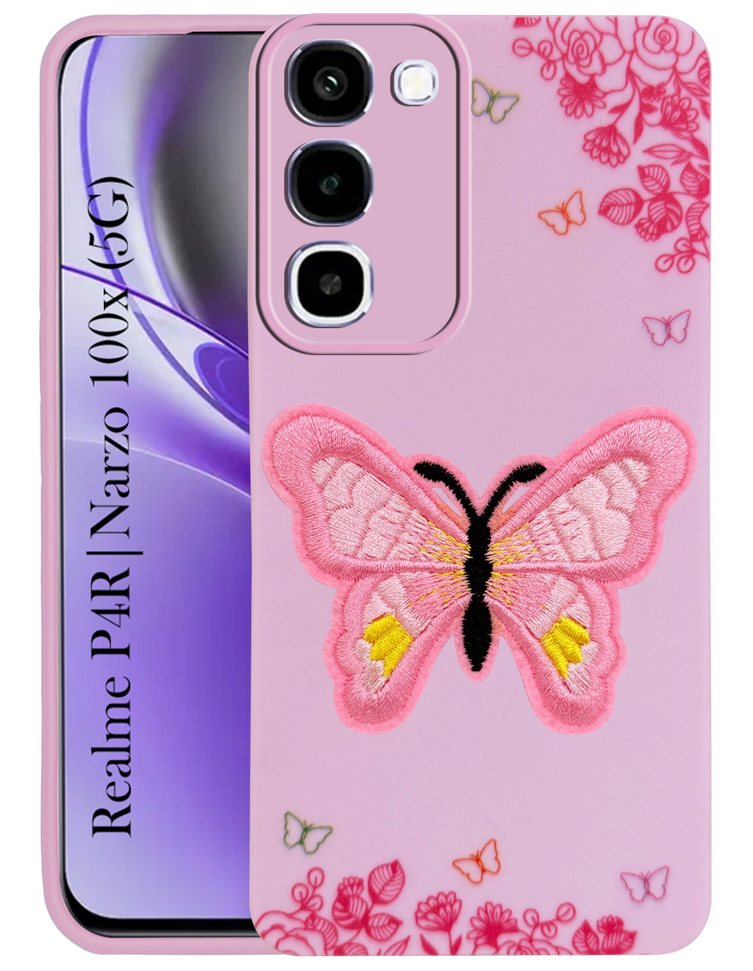 For Realme P4R 5G Back Cover Case (Soft Butterfly Embroidery | Women Teen Girls | Camera Protection| Matte Silicone)