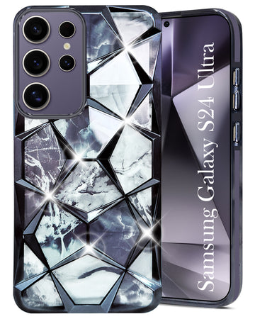 For Samsung Galaxy S24 Ultra Back Cover Case ( Dual Design Glitter Sparkle and Detachable Diamond Print Case | Soft and Flexible)