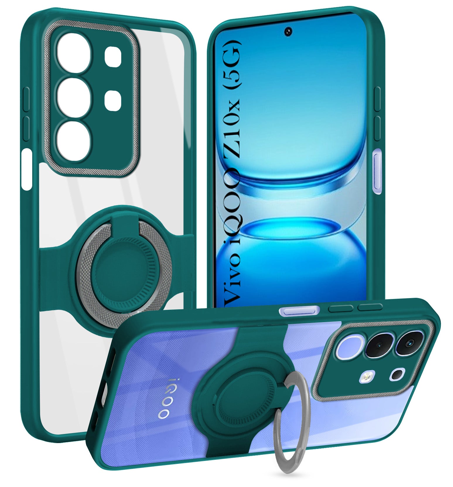 For Vivo iQOO Z10x Back Cover Case with stand (Built-in Ring Holder Kickstand | Lifetime Anti Yellow | Camera Protection)