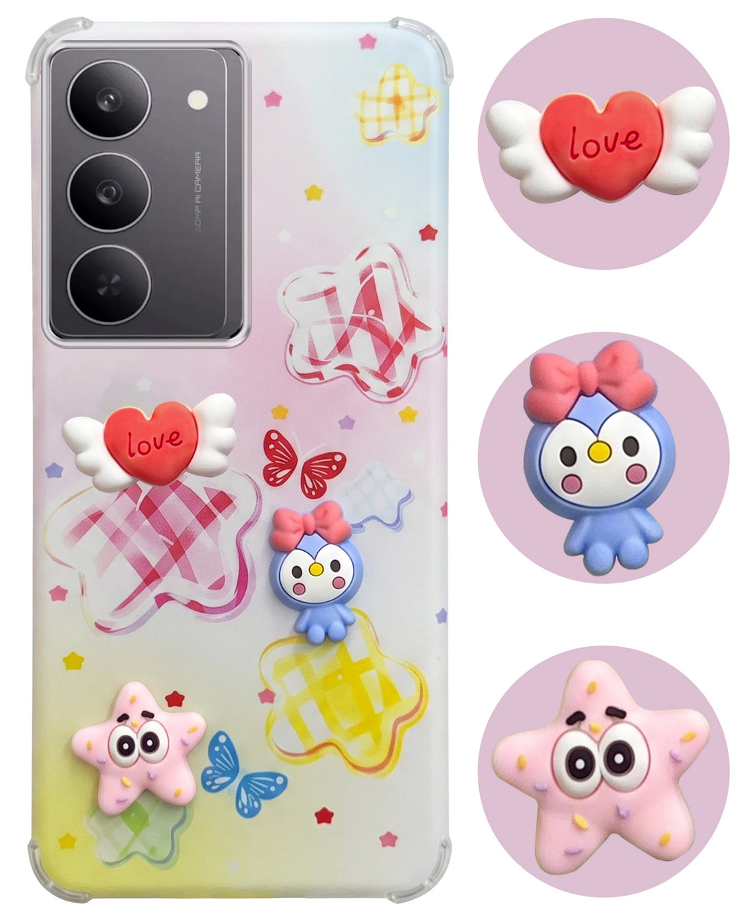 For Realme 14X Back Cover Case (3D Cute Cartoons | Hard Back Side Soft | Matte Premium Finish | HD Printing)
