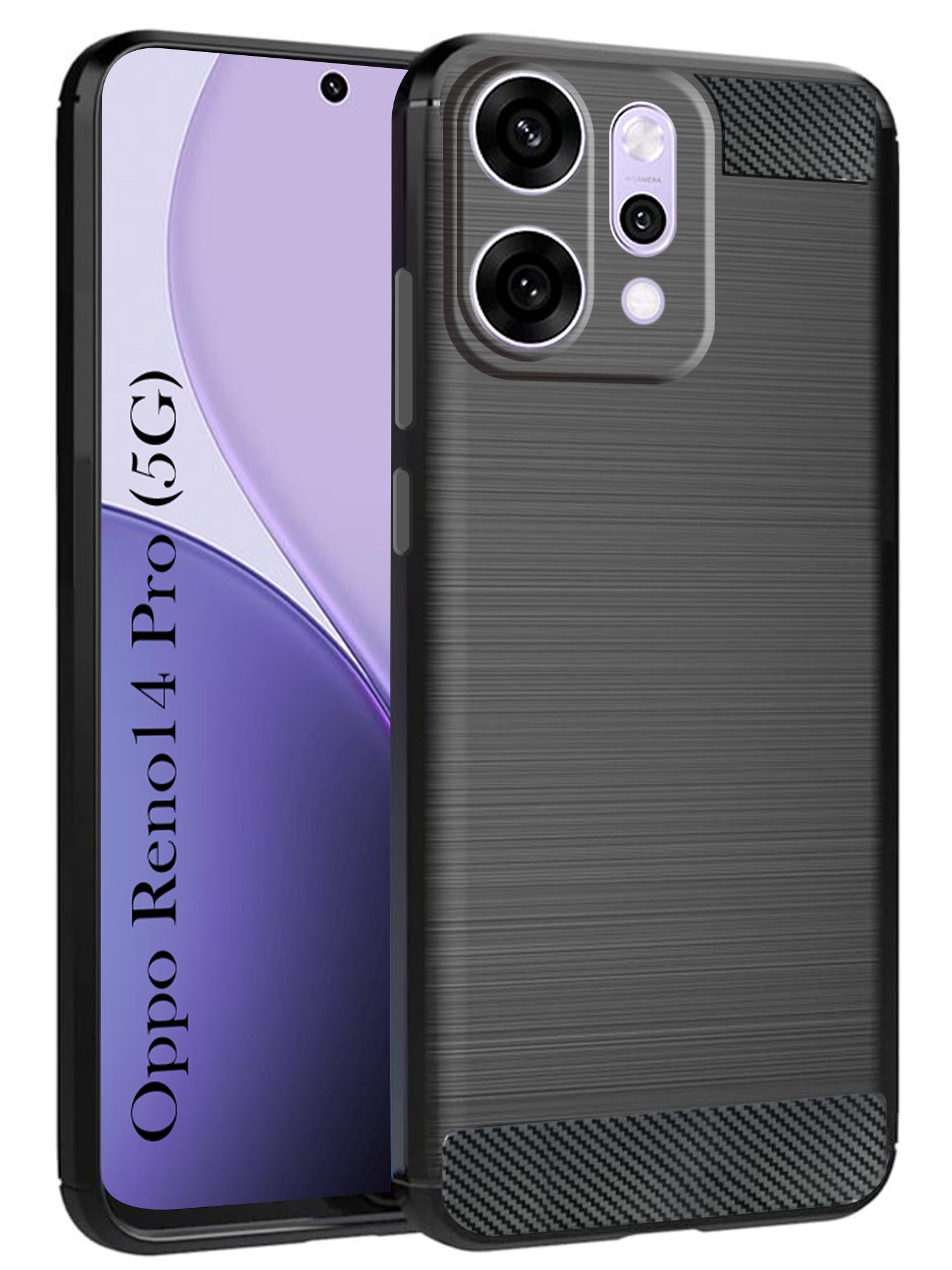 For Oppo Reno14 Pro 5G | Oppo Reno 14 Pro 5G Back Cover Case ( Hybrid Armor Case | Carbon Fiber Shockproof | Soft and Flexible | Black )