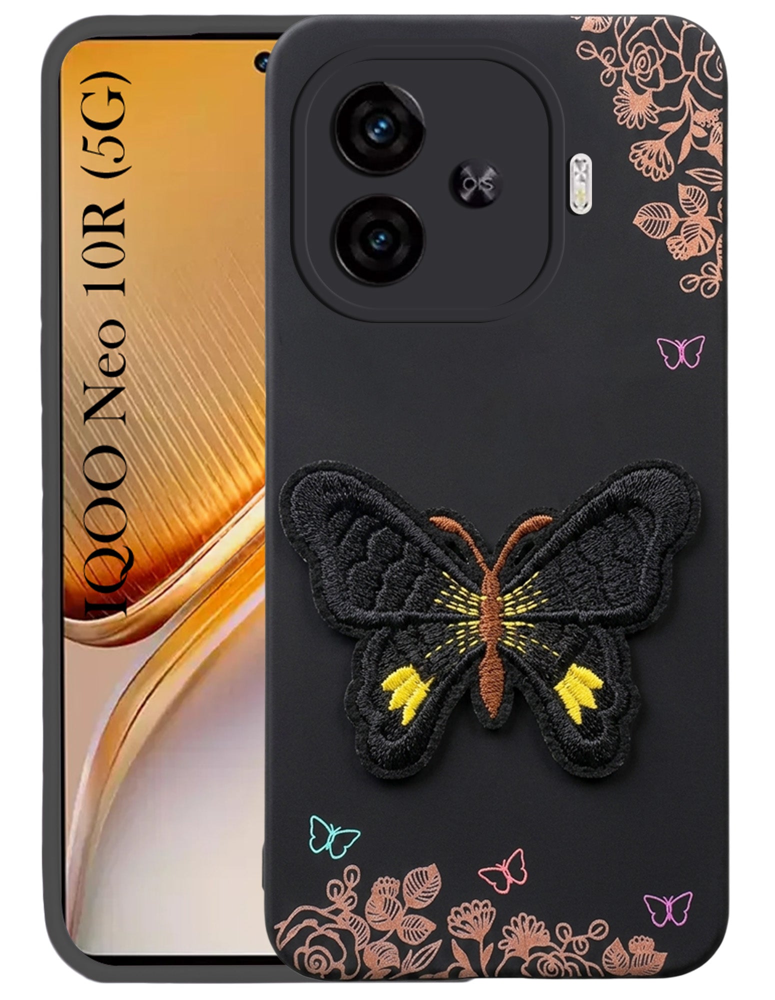 For Vivo iQOO Neo 10R Back Cover Case (Soft Butterfly Embroidery | Women Teen Girls | Camera Protection| Matte Silicone)