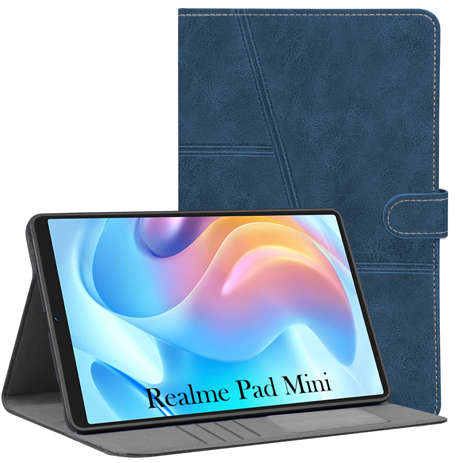 For Realme Pad Mini 8.7 Inch RMP2105/2106 Flip Cover Folio Case (PU Leather | Multi-Angle Smart Stand | Card Storage Slots | Silicone Back Pouch)