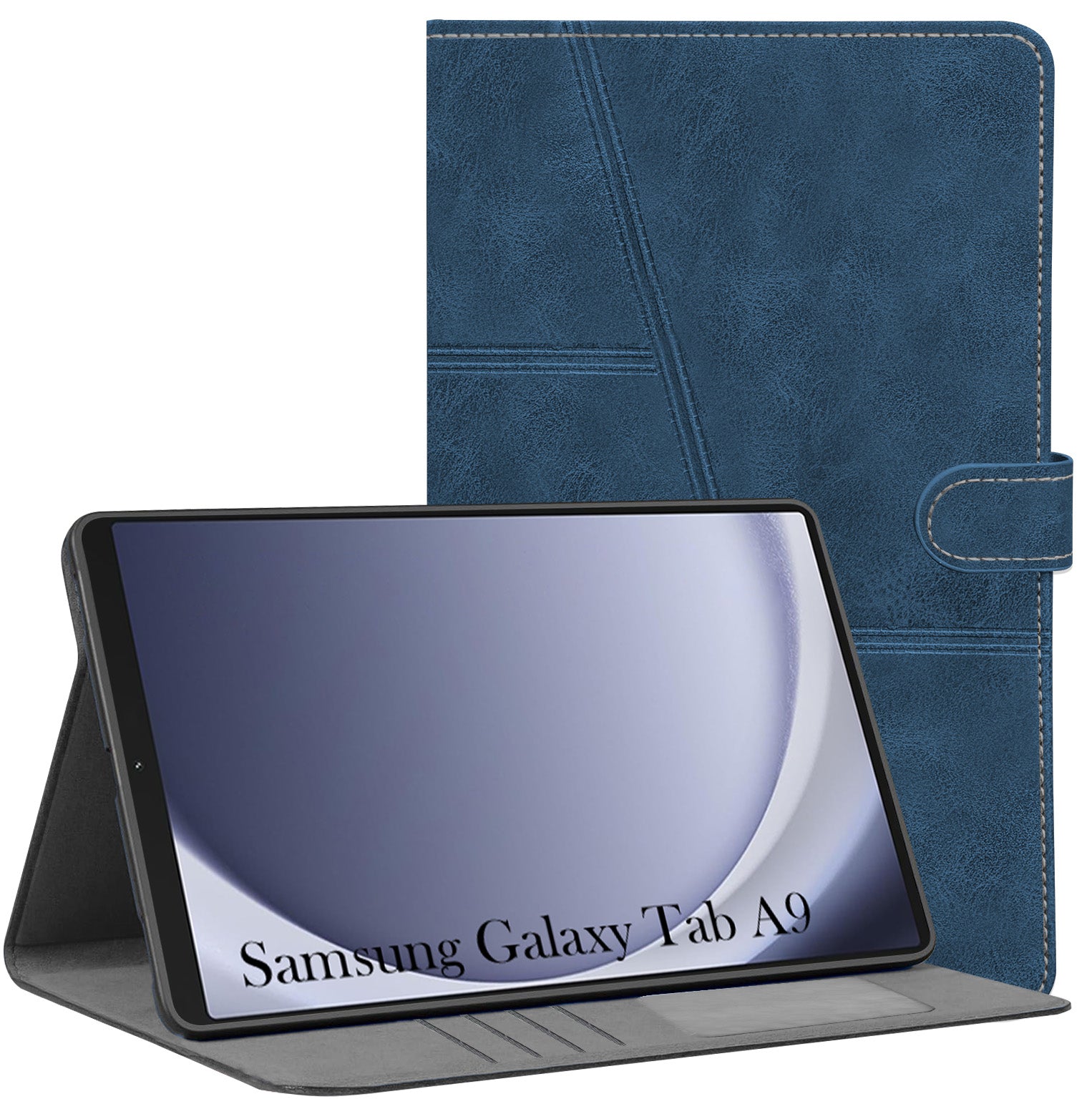 For Samsung Galaxy Tab A9 8.7 Inch SM-X110/X115 Flip Cover Folio Case (PU Leather | Multi-Angle Smart Stand | Card Storage Slots | Silicone Back Pouch)