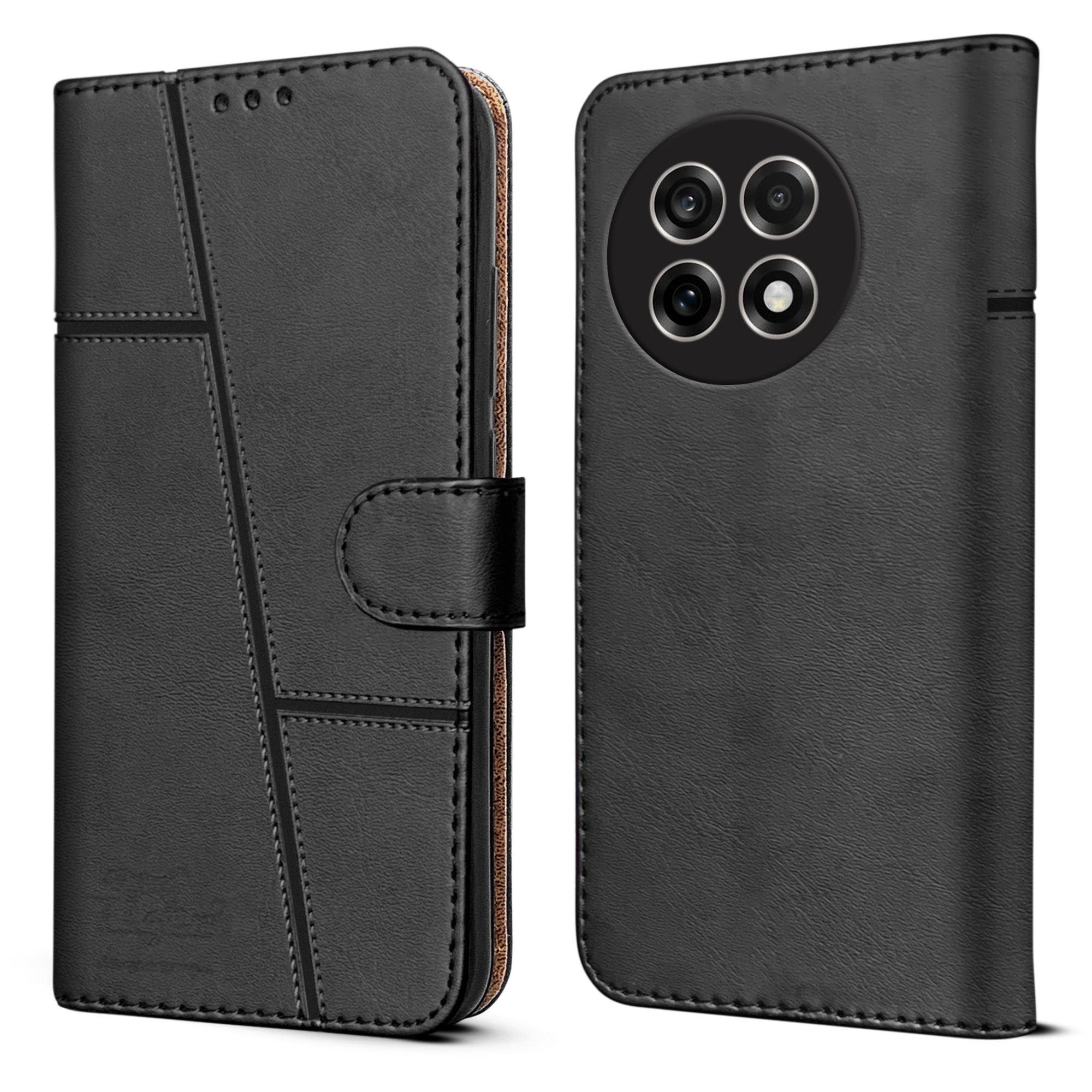 For OnePlus 13R 5G Flip Cover Case ( Stitched Leather with Magnetic Closure)